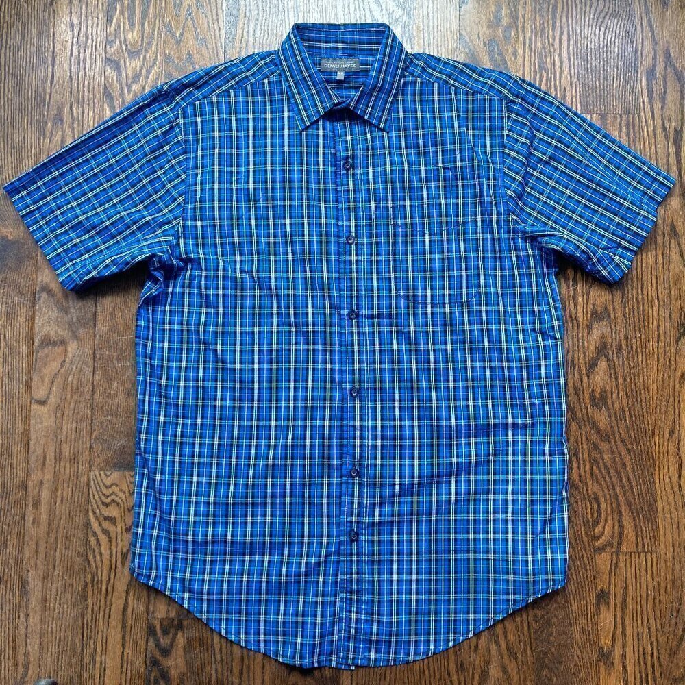 ❤️ 2 for $10 ❤️ Denver Hayes plaid blue short sleeve Classic Fit- size Medium